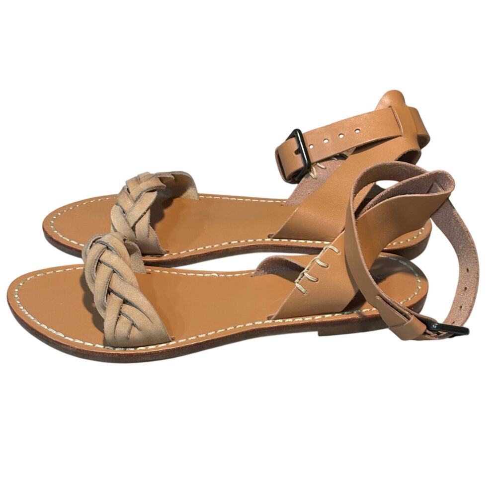 Soludos Vachetta Braided Leather Ankle Strap Boho Natural Tan Sandals Size 6